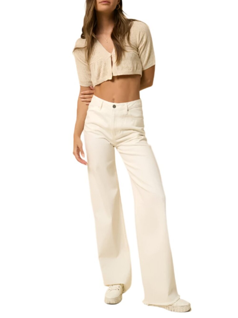 Size 3 Off White High Rise Raw Hem Wide Leg Jeans